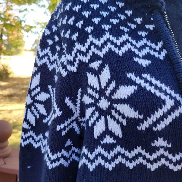 Vintage Express  Nordic Zip Sweater | Blue & White Snowflake Knit | Size Medium - Picture 6 of 15